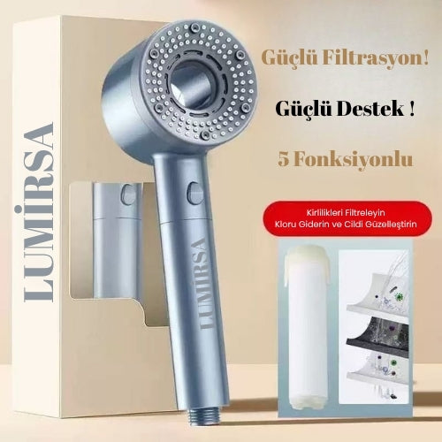 5 Fonksiyonlu Yüksek Basınçlı Start Stoplu Filtreli Masajlı Duş Başlığı